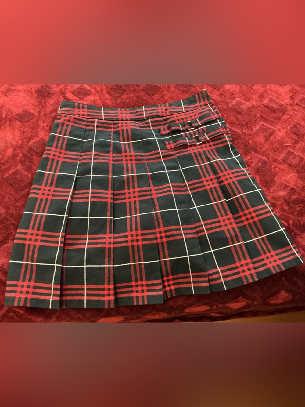French Toast Red and Black Plaid Pleated Mini Skirt